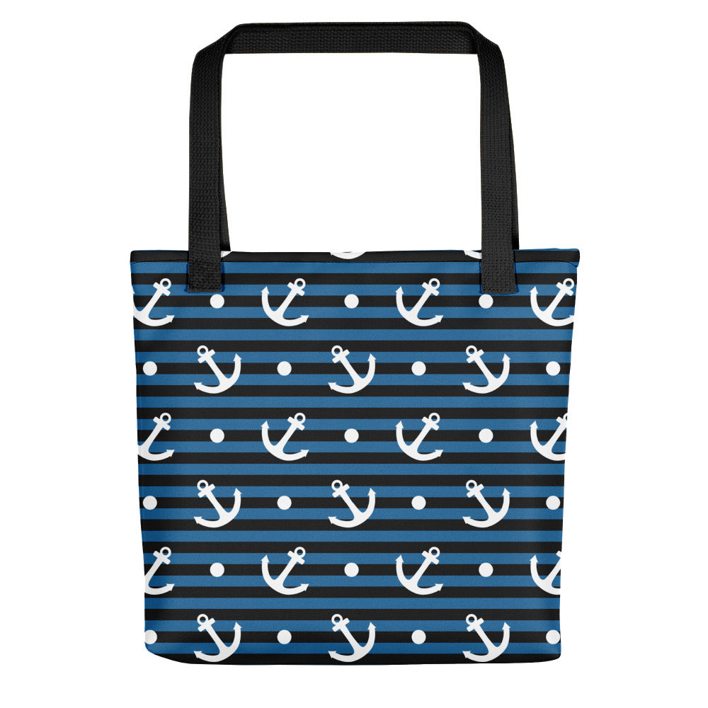 Nautical Stipes and Anchors Tote Bag 15x15 - The Salty Anchor