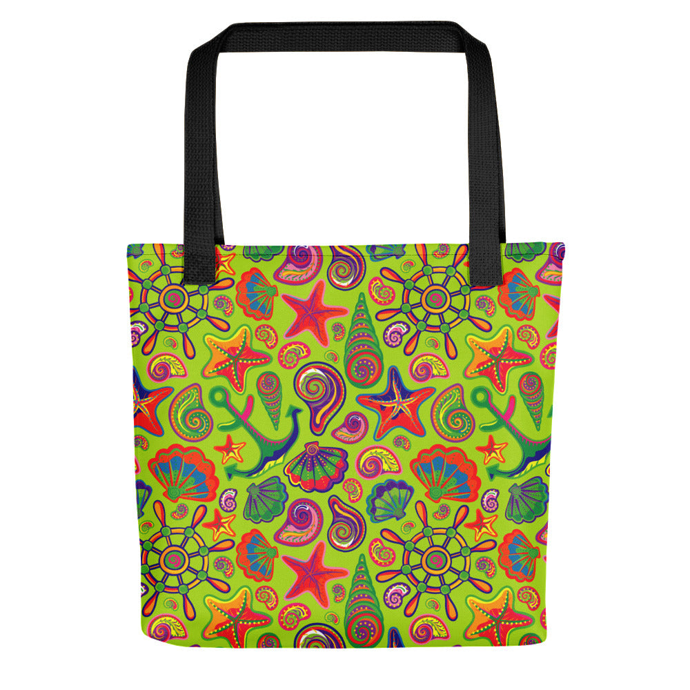 Colorful Anchor and Ship Wheel Tote Bag 15x15 - The Salty Anchor