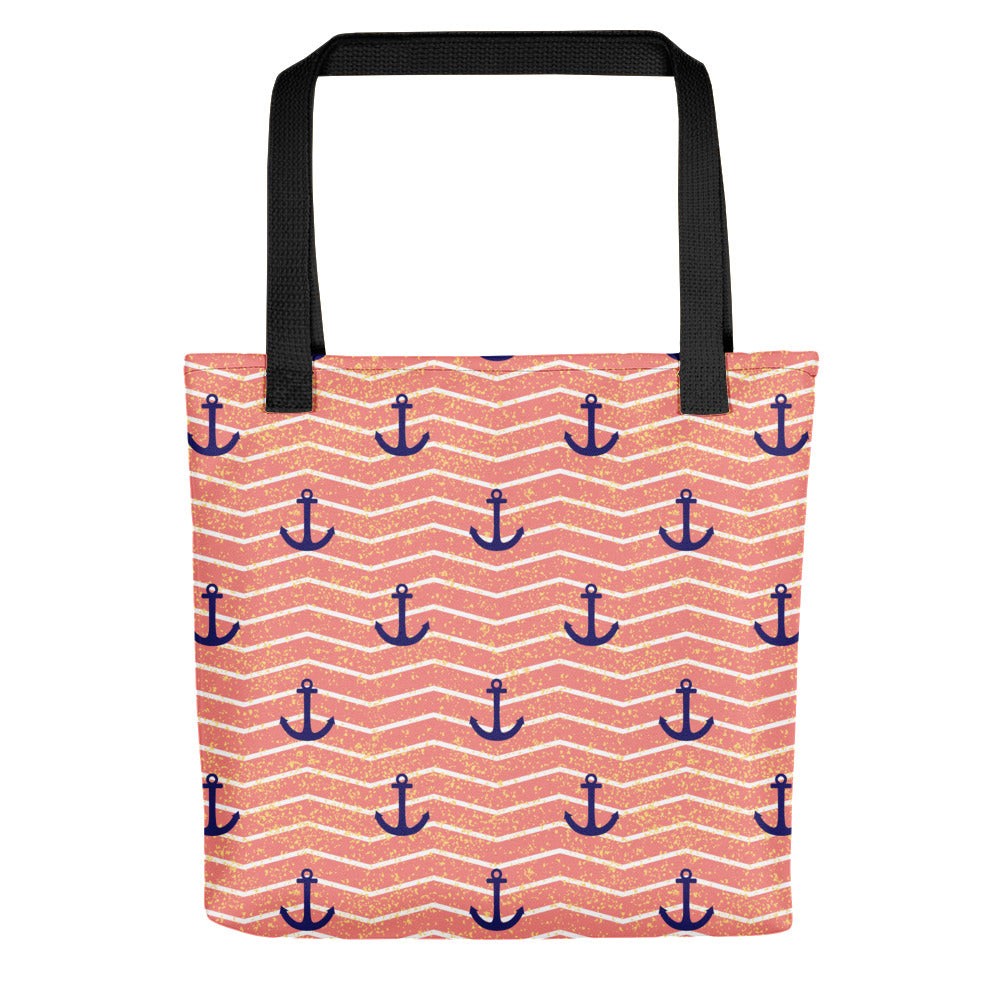 Sailor Pink and White Stripes Tote Bag 15x15 - The Salty Anchor