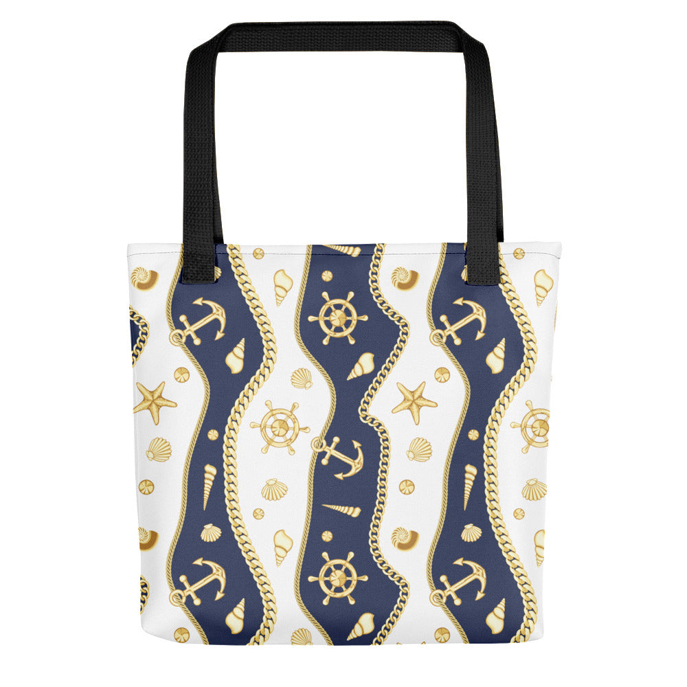 Golden Shells and Nautical Design Tote Bag 15x15 - The Salty Anchor