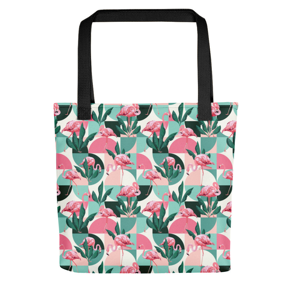 Geometric Flamingos Tote Bag 15x15 - The Salty Anchor
