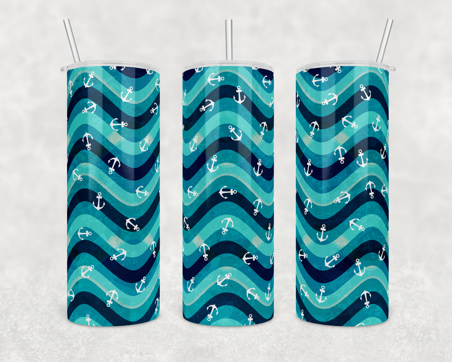 Blue Waves & Anchors Insulated Skinny Tumbler - The Salty Anchor