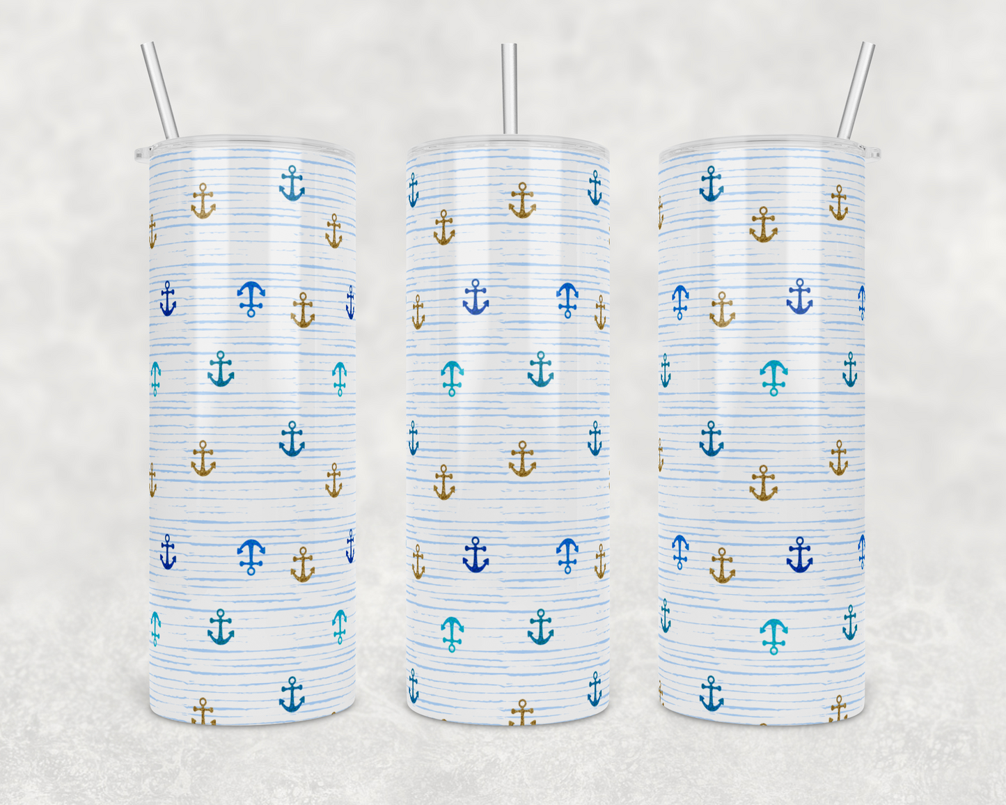 Blue Gold Anchors and Stripes Insulated Drink Tumbler - The Salty Anchor
