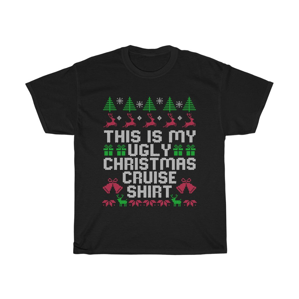 Ugly Christmas Sweater Cruise T-Shirt Unisex Heavy Cotton Tee - The Salty Anchor