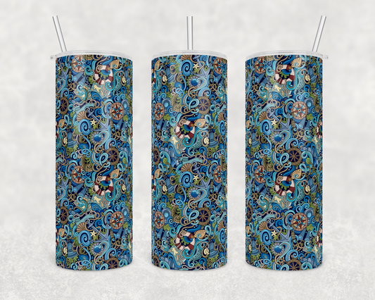Colorful Nautical Icons Insulated Drink Tumbler - The Salty Anchor