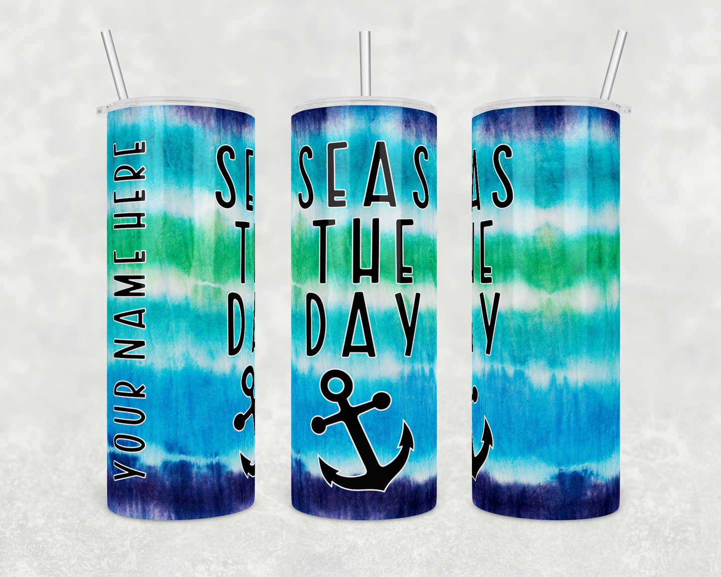 Seas the Day Blue Green Tie Dye Insulated Drink Tumbler - The Salty Anchor