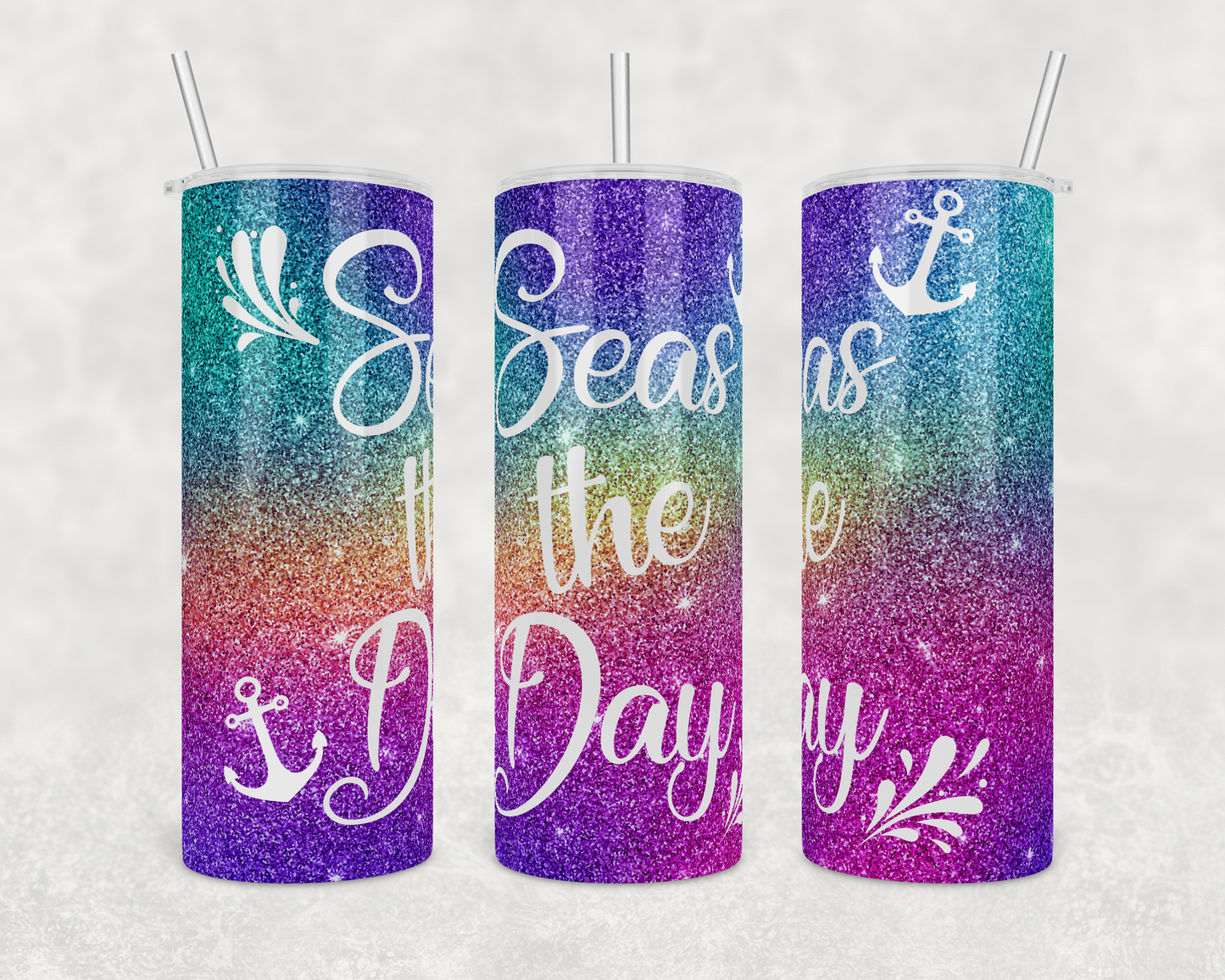 Seas the Day Rainbow Glitter Insulated Drink Tumblers - The Salty Anchor