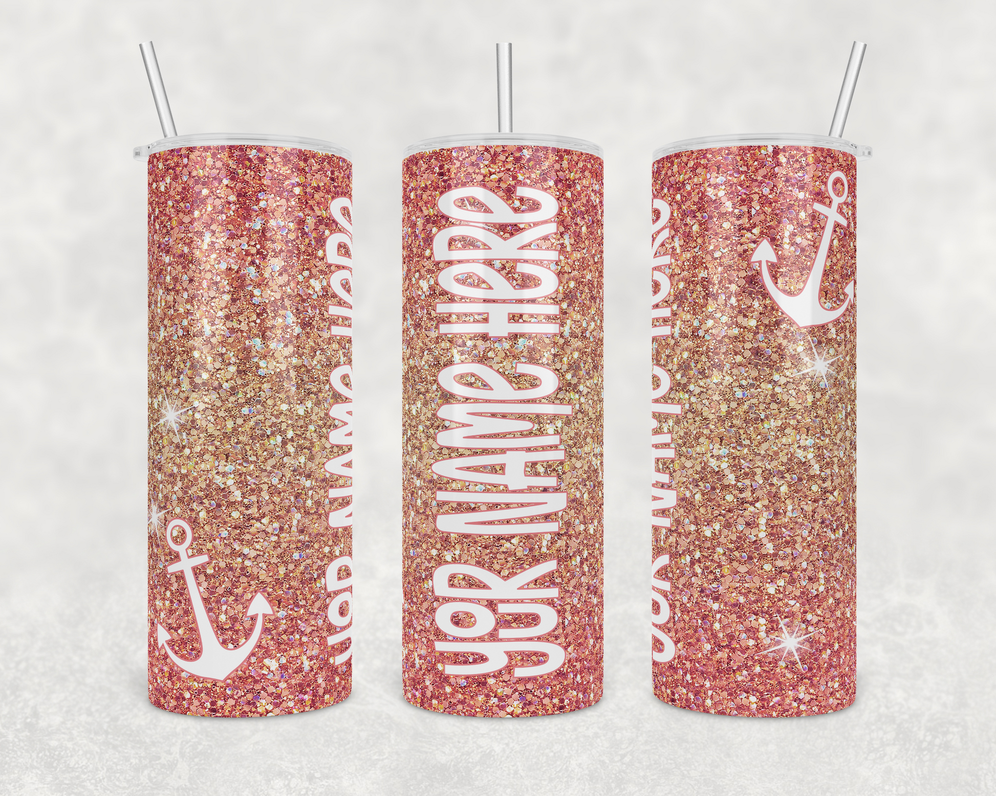 Custom Your Name Here Rose Gold Glitter Insulated Drink Tumblers - The Salty Anchor