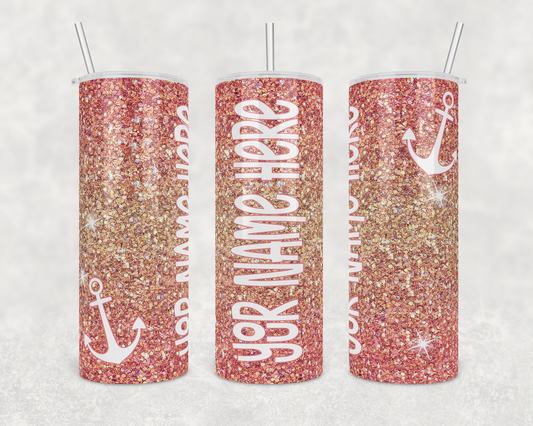 Custom Your Name Here Rose Gold Glitter Insulated Drink Tumblers - The Salty Anchor